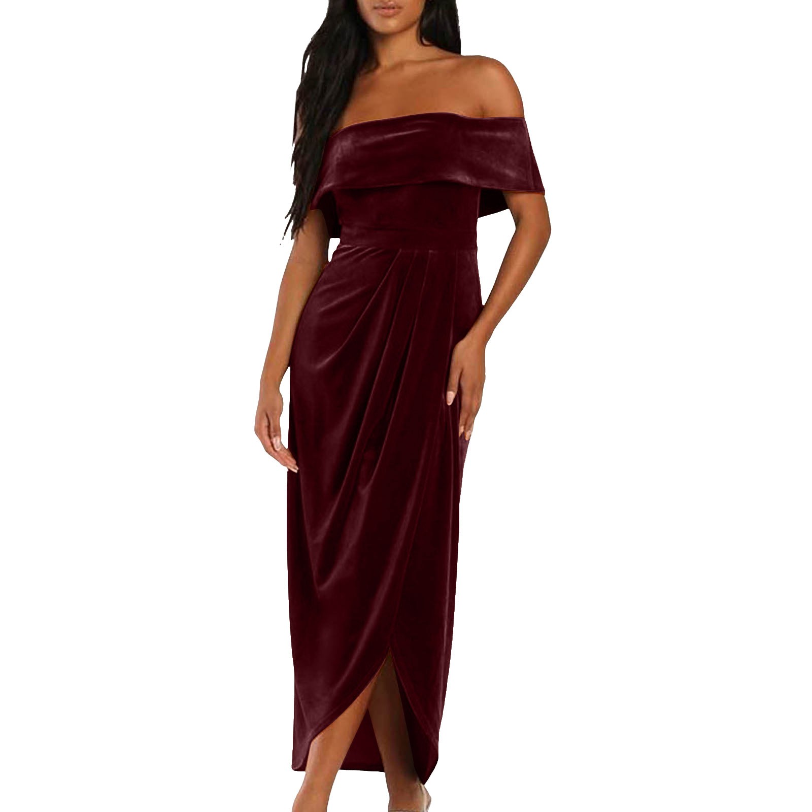 thumbnail image 1 of Vestido de terciopelo con un hombro al descubierto para mujer - Poliéster y spandex, elegante para la noche y la playa, 1 of 8